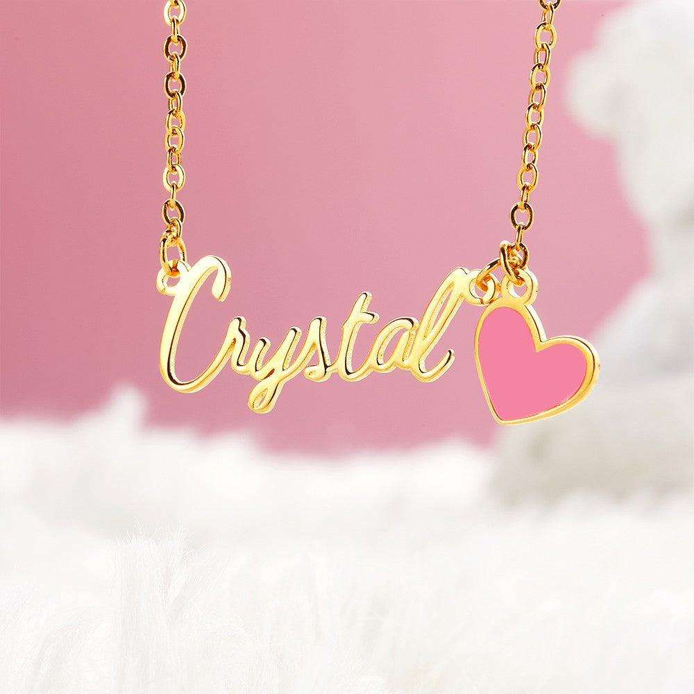 Personalized Name Necklace with Pink Heart, Pink Doll Name Necklace, Sterling Silver 925 Women's Jewelry, Birthday/Anniversary Gift for Her/Lover/Friends