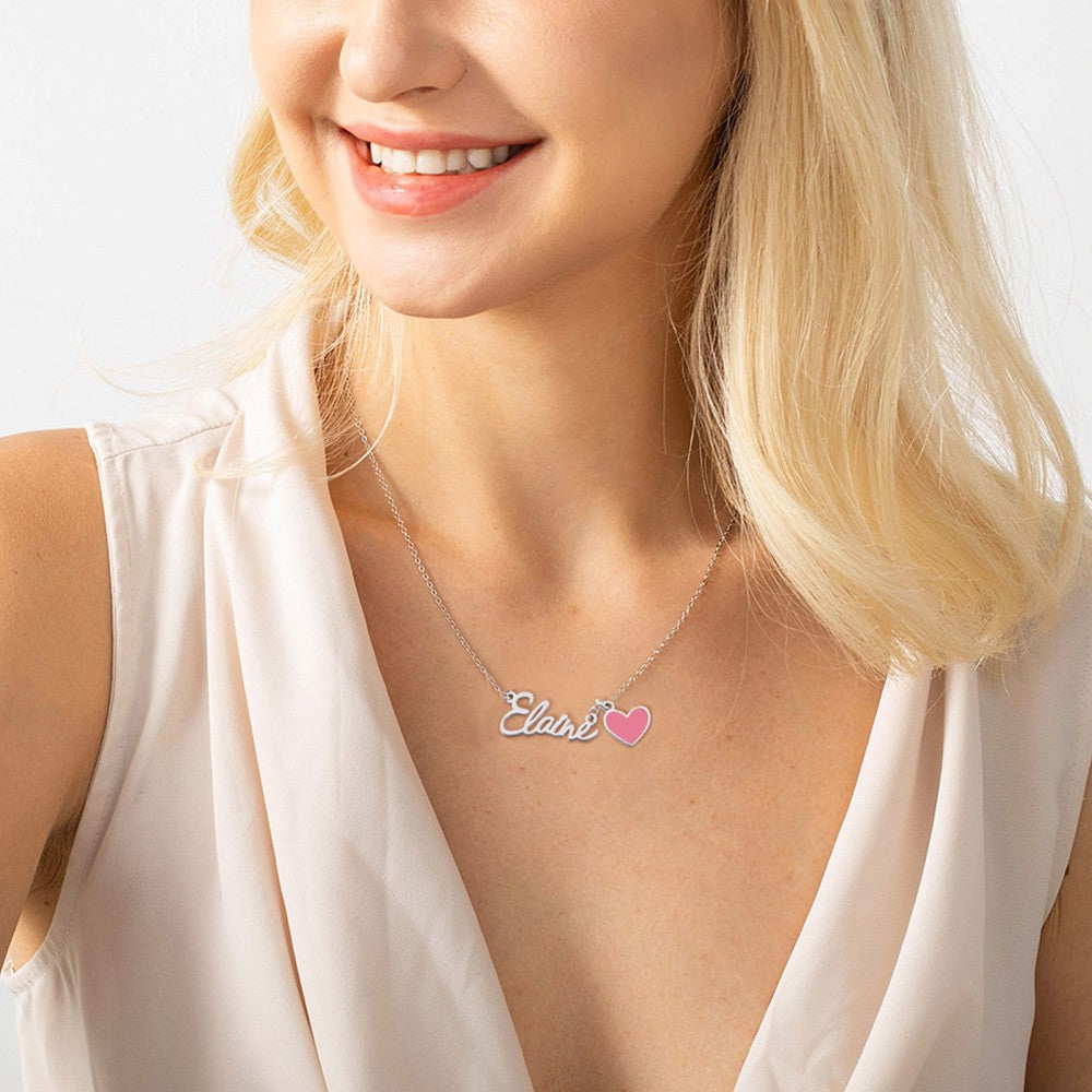 Personalized Name Necklace with Pink Heart, Pink Doll Name Necklace, Sterling Silver 925 Women's Jewelry, Birthday/Anniversary Gift for Her/Lover/Friends