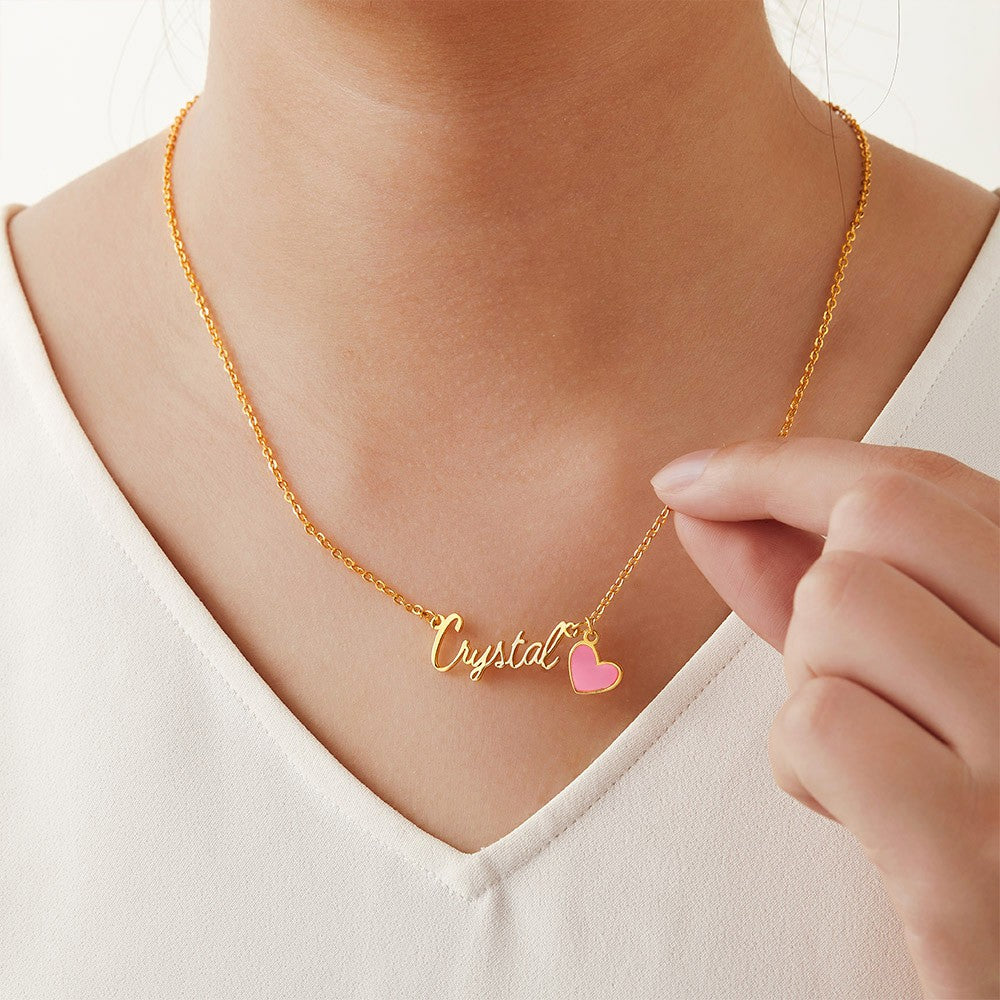 Personalized Name Necklace with Pink Heart, Pink Doll Name Necklace, Sterling Silver 925 Women's Jewelry, Birthday/Anniversary Gift for Her/Lover/Friends