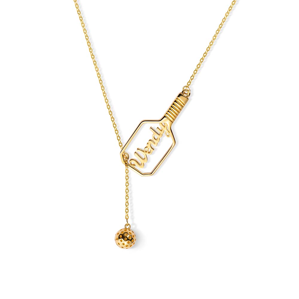 Personalized Name Pickleball Lariat Paddle & Ball Necklace, Sterling Silver 925 Sports Jewelry, Gift for Pickleball Lovers/Family/Friends