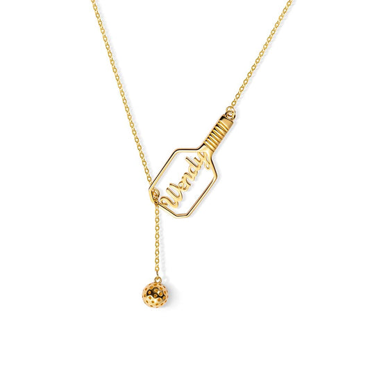 Personalized Name Pickleball Lariat Paddle & Ball Necklace, Sterling Silver 925 Sports Jewelry, Gift for Pickleball Lovers/Family/Friends
