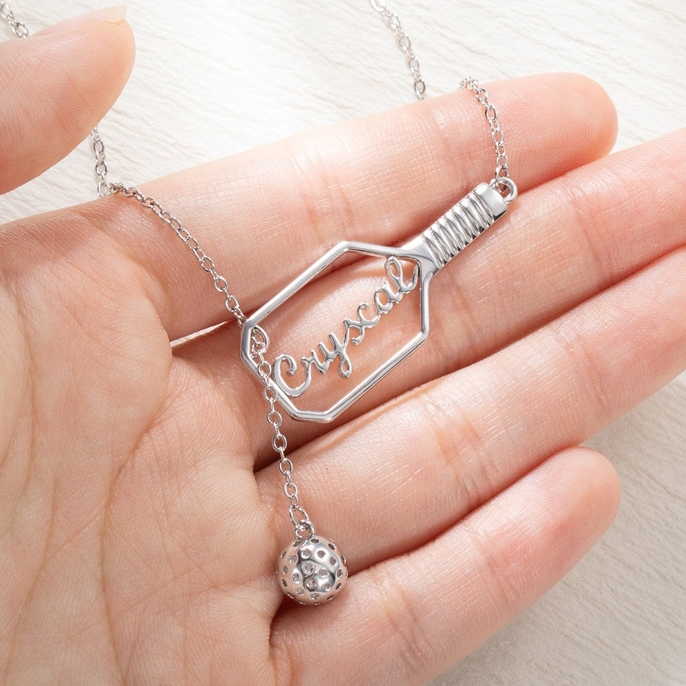 Personalized Name Pickleball Lariat Paddle & Ball Necklace, Sterling Silver 925 Sports Jewelry, Gift for Pickleball Lovers/Family/Friends
