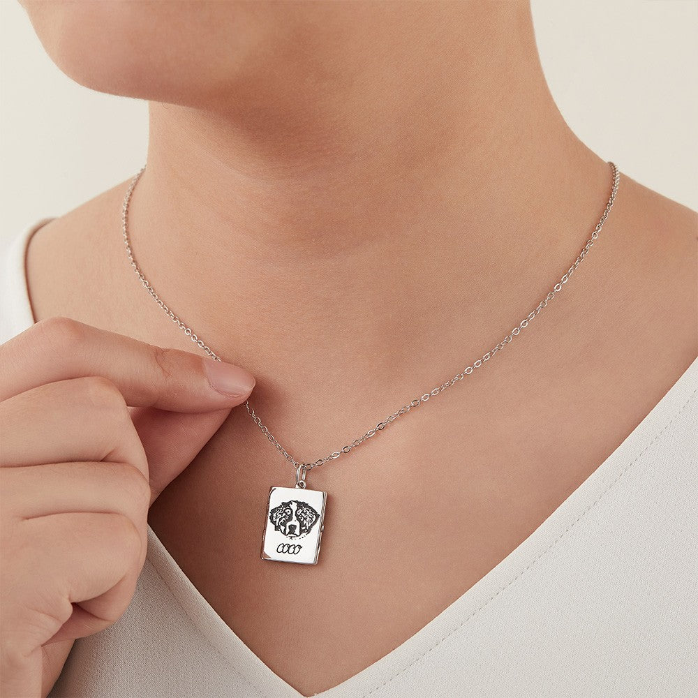 Custom Pet Portrait Book Locket Necklace, Personalized Pet Photo Engraved Locket Necklace, Pet Memorial Jewelry, Gift for Pet Lover/Pet Owner
