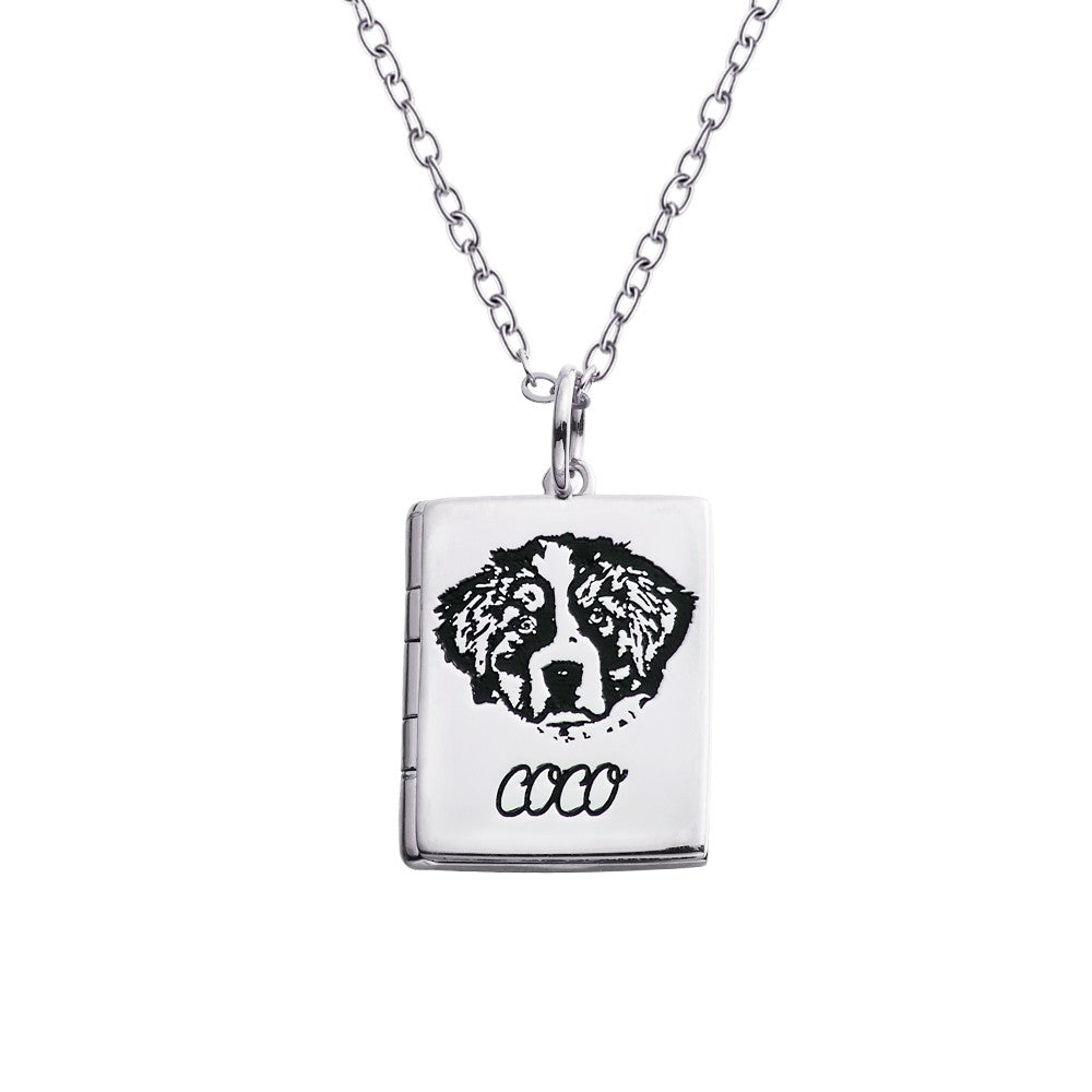 Custom Pet Portrait Book Locket Necklace, Personalized Pet Photo Engraved Locket Necklace, Pet Memorial Jewelry, Gift for Pet Lover/Pet Owner