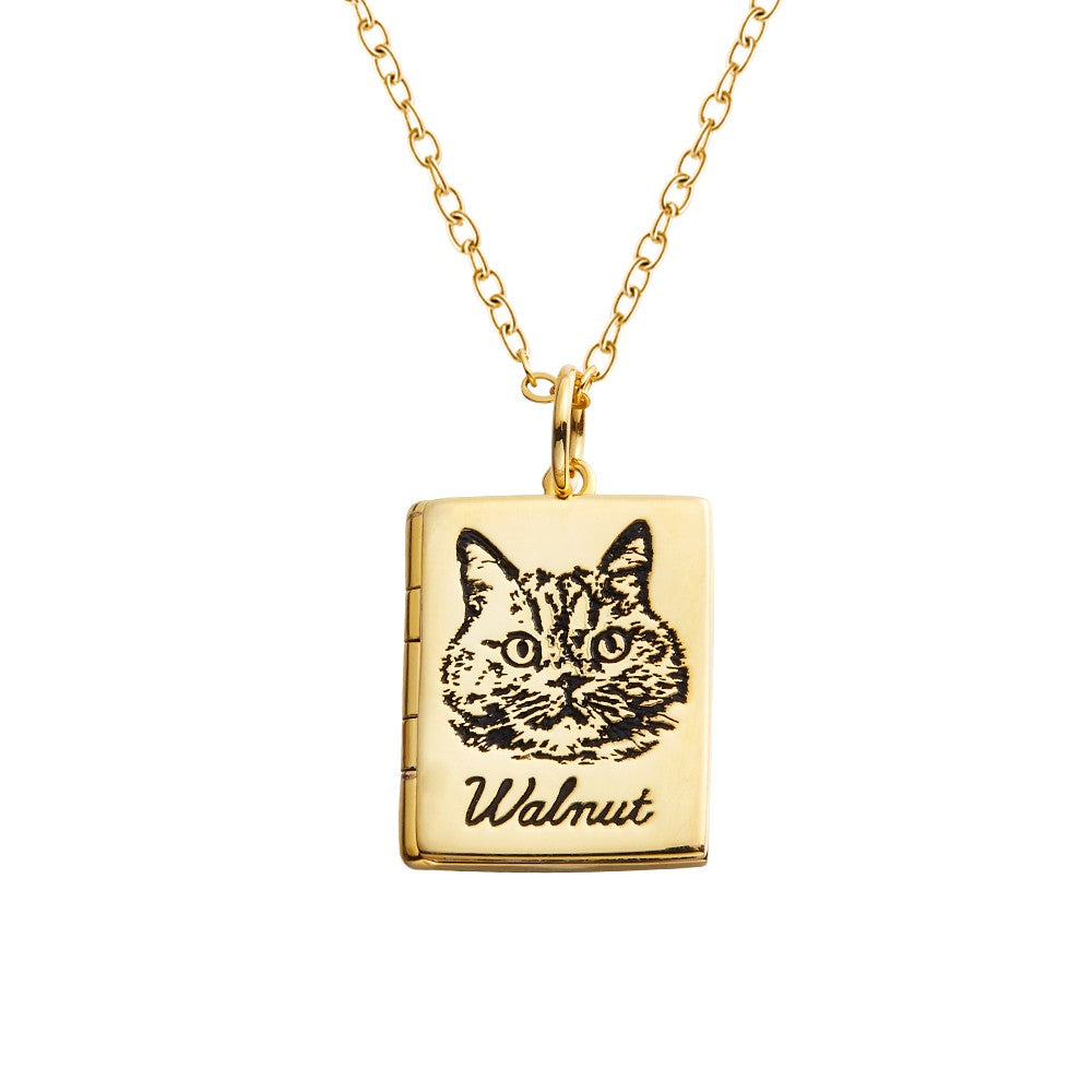 Custom Pet Portrait Book Locket Necklace, Personalized Pet Photo Engraved Locket Necklace, Pet Memorial Jewelry, Gift for Pet Lover/Pet Owner