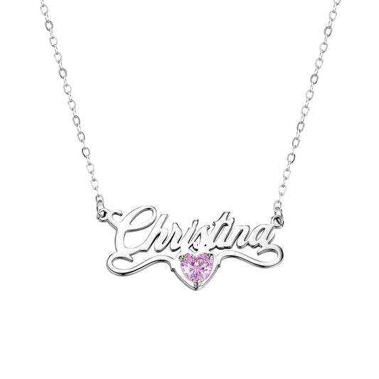 Personalized Minimalist Name Necklace with Heart Birthstone, Valentine's Day/Birthday/Anniversary/Christmas Gift for Her