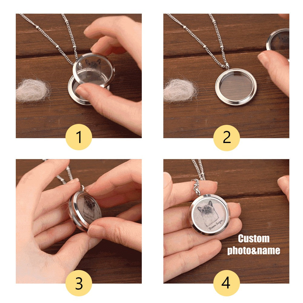 Custom Pet Fur Locket Urn Necklace with Photo & Name, Pet Keepsakes, Pet Memorial Lockets, Gift for Pet Lover, Pet Lost Gift