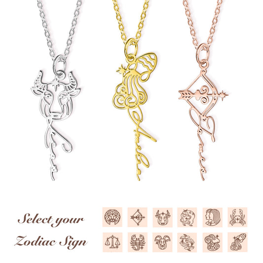 Custom Zodiac Sign Name Necklace, Sterling Silver 925 Constellation Necklace with Name, Astrology Jewelry, Birthday/Mother's Day Gift for Her/Mom