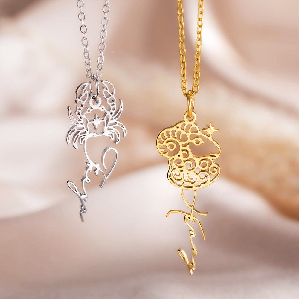 Custom Zodiac Sign Name Necklace, Sterling Silver 925 Constellation Necklace with Name, Astrology Jewelry, Birthday/Mother's Day Gift for Her/Mom