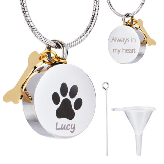Custom Engraved Pet Photo & Paw Urn Ashes Necklace, Dog/Cat Ashes Cremation Jewelry with Free Funnel Kit, Memorial Keepsake, Gift for Pet Owner/Lover