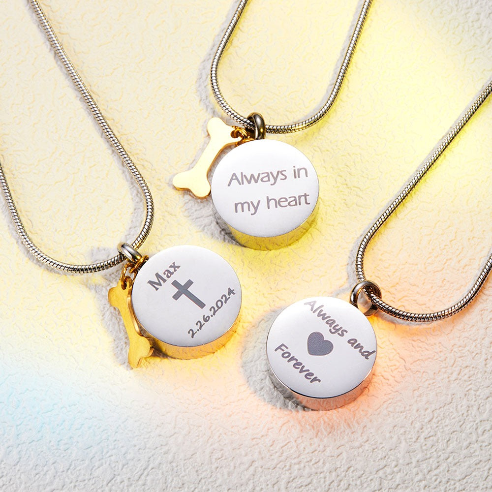 Custom Engraved Pet Photo & Paw Urn Ashes Necklace, Dog/Cat Ashes Cremation Jewelry with Free Funnel Kit, Memorial Keepsake, Gift for Pet Owner/Lover