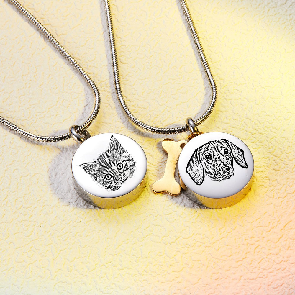 Custom Engraved Pet Photo & Paw Urn Ashes Necklace, Dog/Cat Ashes Cremation Jewelry with Free Funnel Kit, Memorial Keepsake, Gift for Pet Owner/Lover