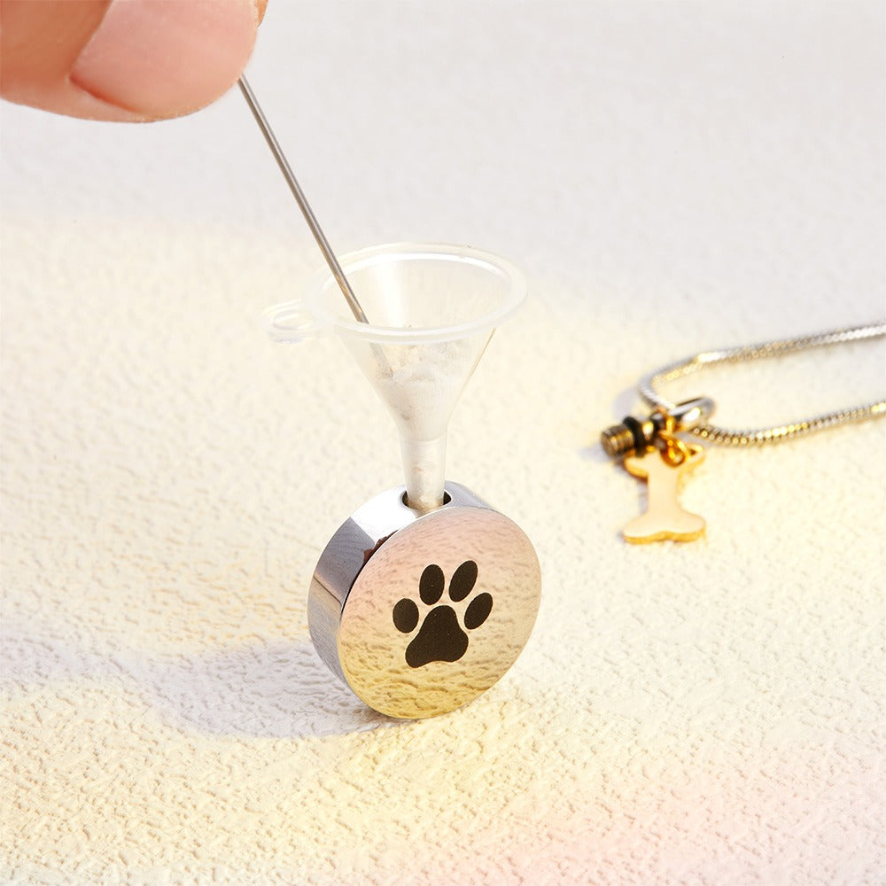 Custom Engraved Pet Photo & Paw Urn Ashes Necklace, Dog/Cat Ashes Cremation Jewelry with Free Funnel Kit, Memorial Keepsake, Gift for Pet Owner/Lover