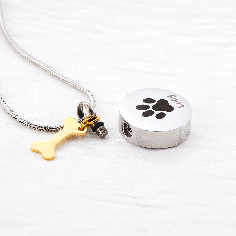 Custom Engraved Pet Photo & Paw Urn Ashes Necklace, Dog/Cat Ashes Cremation Jewelry with Free Funnel Kit, Memorial Keepsake, Gift for Pet Owner/Lover