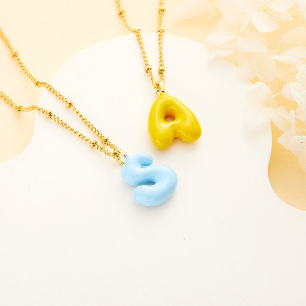 Personalized 3D Colorful Bubble Letter Necklace, Balloon Initial Necklace, Women’s Jewelry, Mother's Day/Children's Day Gift for Mom/Girl/Her