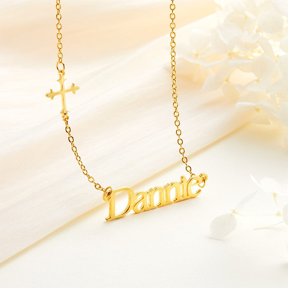 Personalized Sideway Name Cross Necklace, Minimalist Sterling Silver Cross Jewelry, 1st Communion Gift, Birthday/Mother's Day Gift for Her/Mom