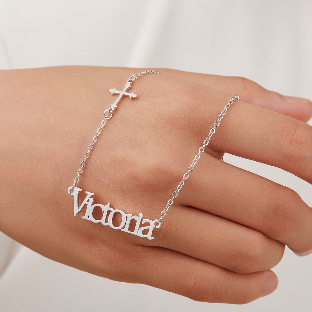 Personalized Sideway Name Cross Necklace, Minimalist Sterling Silver Cross Jewelry, 1st Communion Gift, Birthday/Mother's Day Gift for Her/Mom