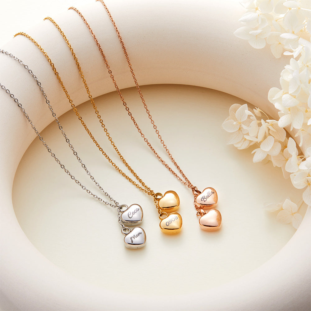 Personalized Name Double-Heart Urns Necklace for Ashes, Stainless Steel Cremation Urn Jewelry, Memorial Gift for Ashes of Human/Pet, Gift for Her