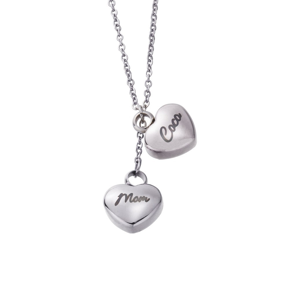 Personalized Name Double-Heart Urns Necklace for Ashes, Stainless Steel Cremation Urn Jewelry, Memorial Gift for Ashes of Human/Pet, Gift for Her