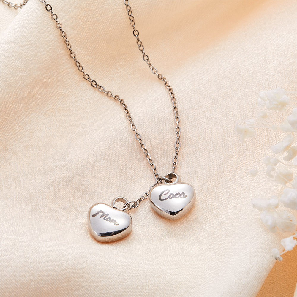 Personalized Name Double-Heart Urns Necklace for Ashes, Stainless Steel Cremation Urn Jewelry, Memorial Gift for Ashes of Human/Pet, Gift for Her