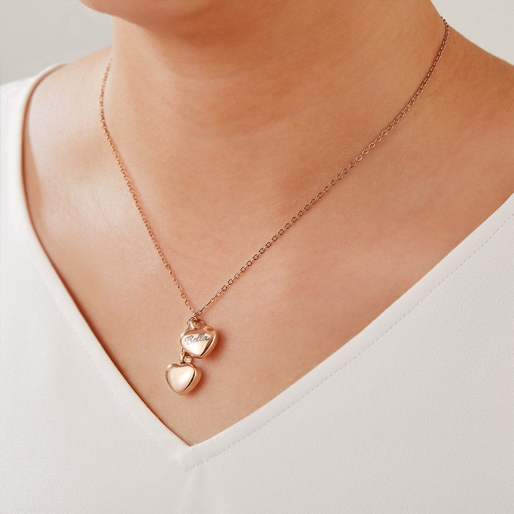 Personalized Name Double-Heart Urns Necklace for Ashes, Stainless Steel Cremation Urn Jewelry, Memorial Gift for Ashes of Human/Pet, Gift for Her