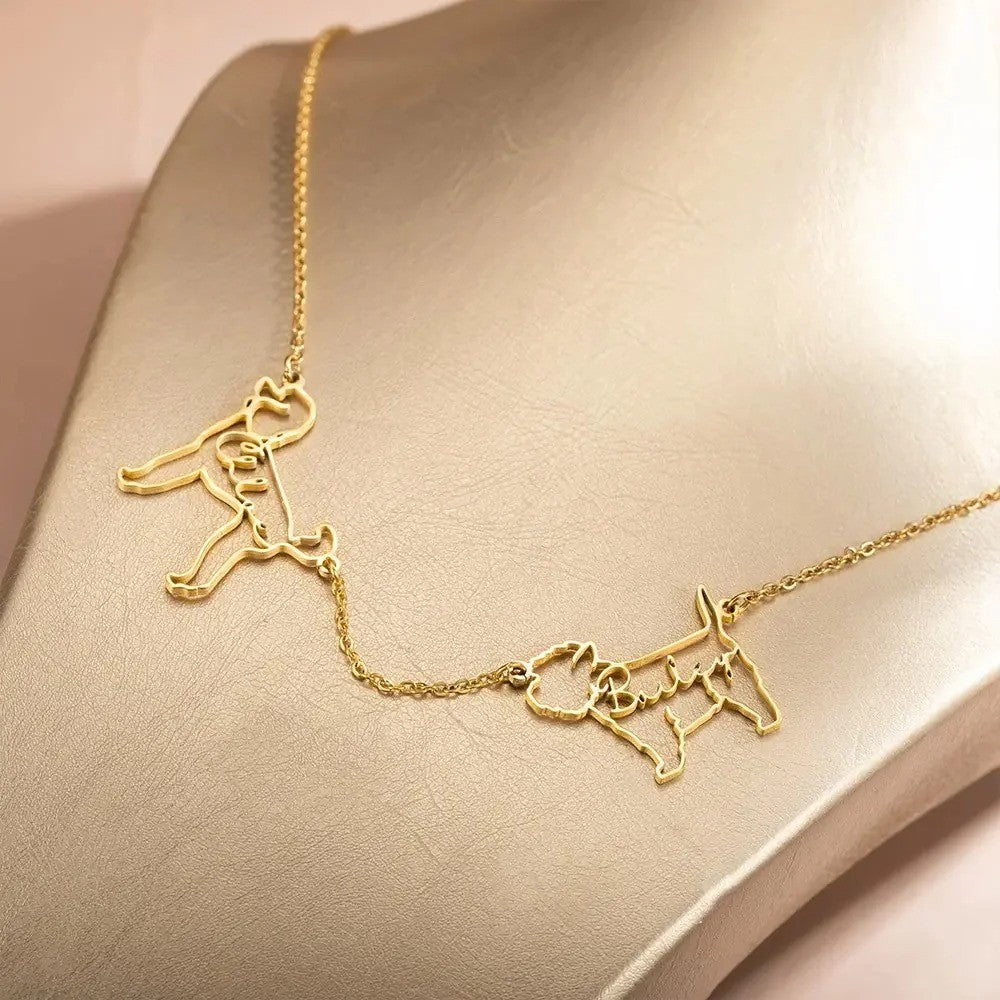 Custom 1-4 Dog Cat Breed Silhouette Necklace with Name, Animal Memorial Jewelry, Pet Memorial/Loss Gift for Women/Pet Lover