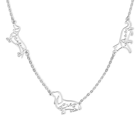 Custom 1-4 Dog Cat Breed Silhouette Necklace with Name, Animal Memorial Jewelry, Pet Memorial/Loss Gift for Women/Pet Lover