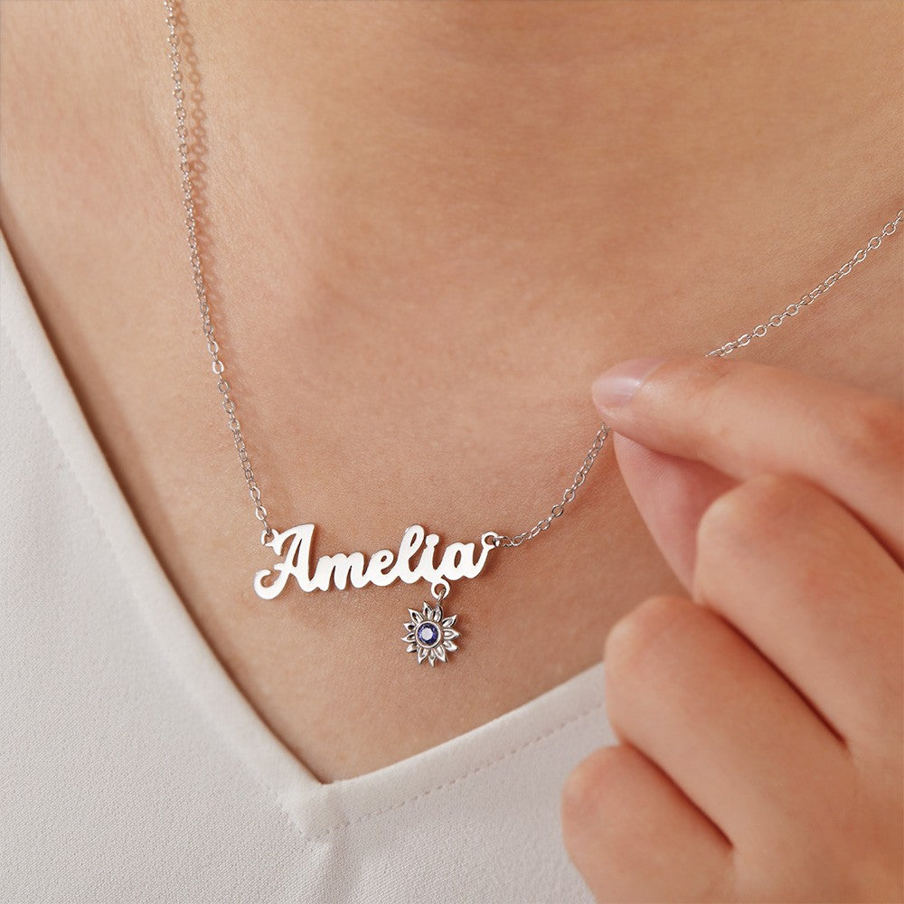 Custom Name Necklace with Birthstone Sunflower, You Are My Sunshine Nameplate Necklace, Birthday/Valentine's Day/Mother's Day Gift for Her/Mom/Family