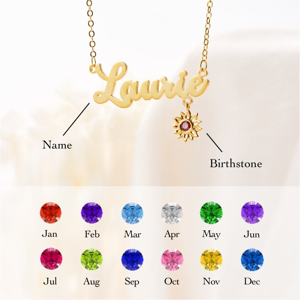 Custom Name Necklace with Birthstone Sunflower, You Are My Sunshine Nameplate Necklace, Birthday/Valentine's Day/Mother's Day Gift for Her/Mom/Family