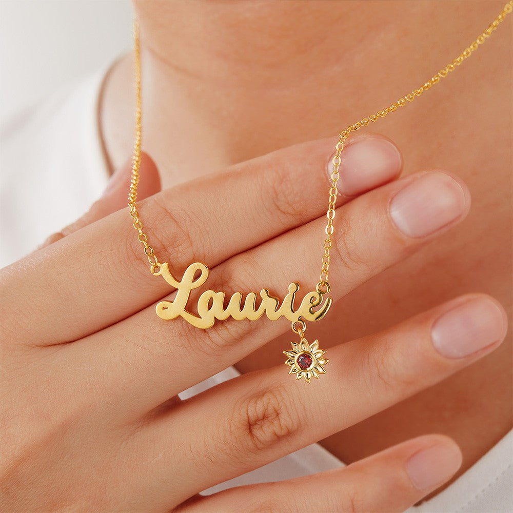 Custom Name Necklace with Birthstone Sunflower, You Are My Sunshine Nameplate Necklace, Birthday/Valentine's Day/Mother's Day Gift for Her/Mom/Family