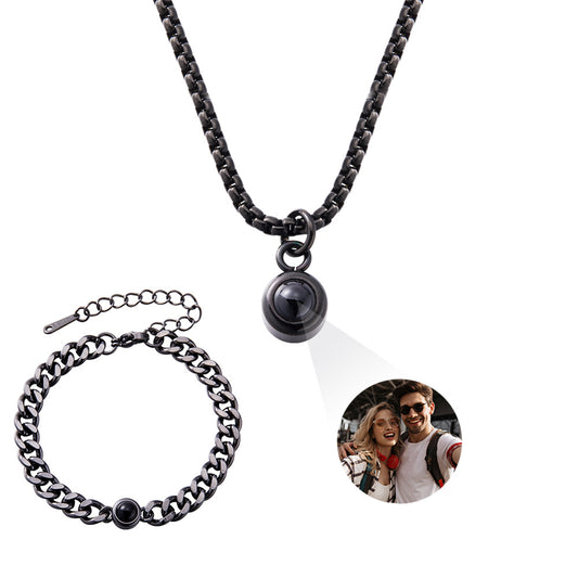 Personalized Photo Projection Bracelet & Necklace, Custom Dainty Memorial Photo Jewelry for Man, Anniversary/Valentine's Day Gift for Couple/Him