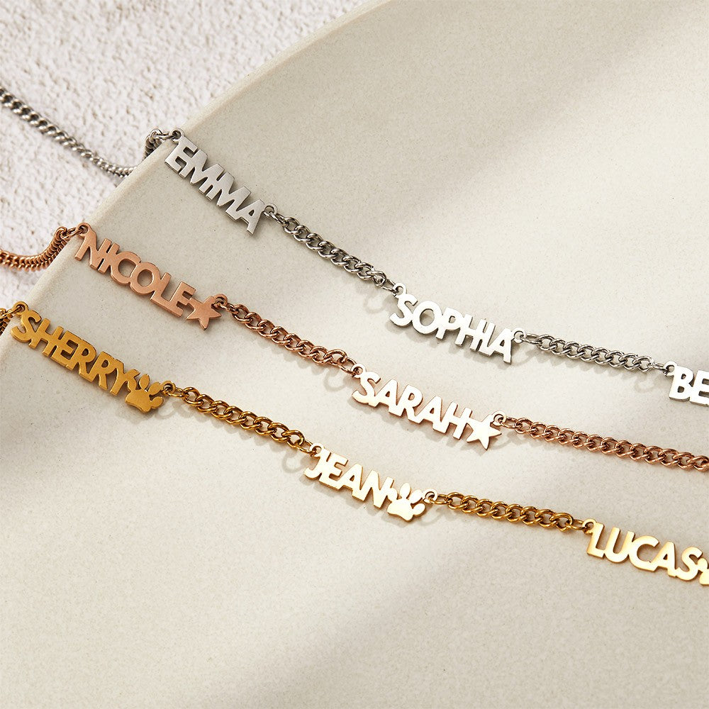 Personalized Family Names Necklace with Icons, Sterling Silver 925 Women's Jewelry, Birthday/Anniversary/Mother's Day Gift for Her/Mom/Grandma