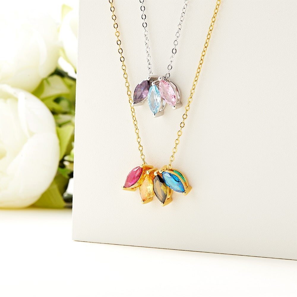 Personalized Marquise Birthstones Pendant Necklace, Custom Family Birthstone Silver Jewelry, Mother's Day Gift, Gift for Mom/Grandmom/Her