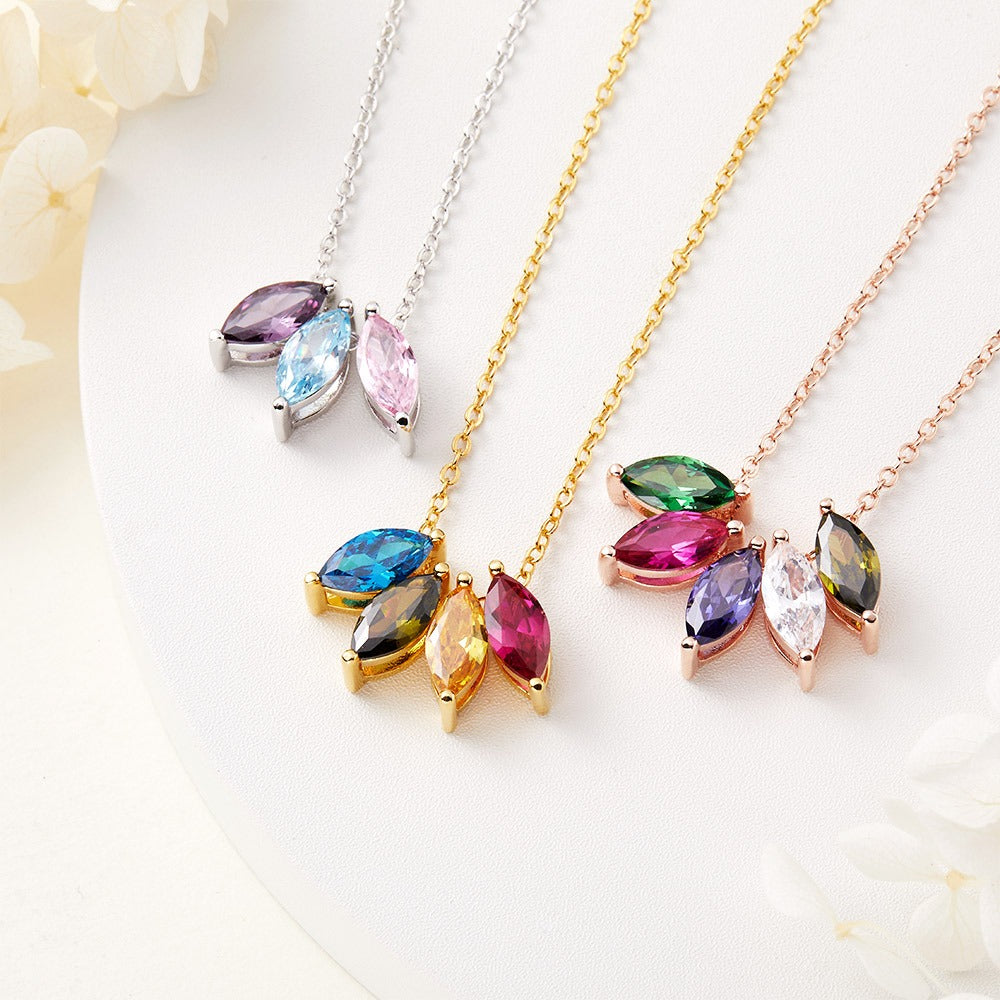 Personalized Marquise Birthstones Pendant Necklace, Custom Family Birthstone Silver Jewelry, Mother's Day Gift, Gift for Mom/Grandmom/Her