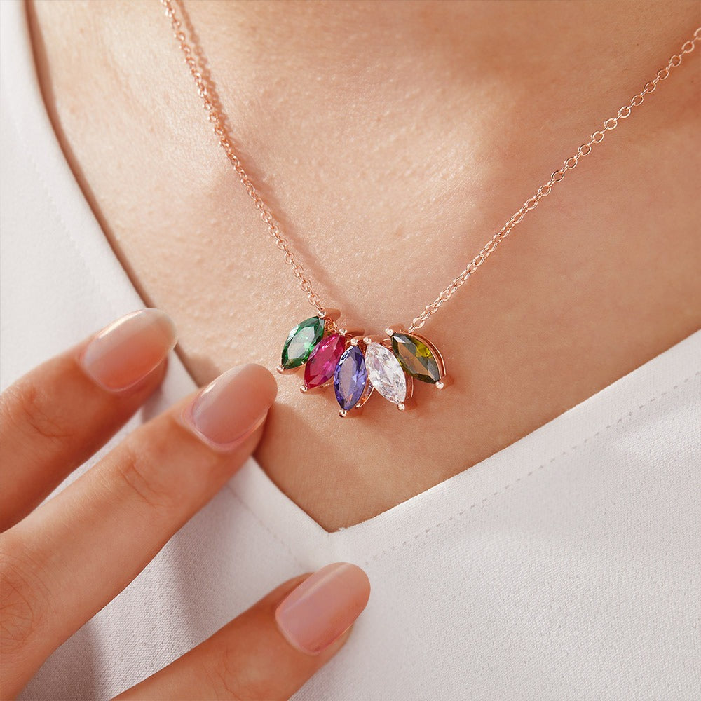 Personalized Marquise Birthstones Pendant Necklace, Custom Family Birthstone Silver Jewelry, Mother's Day Gift, Gift for Mom/Grandmom/Her