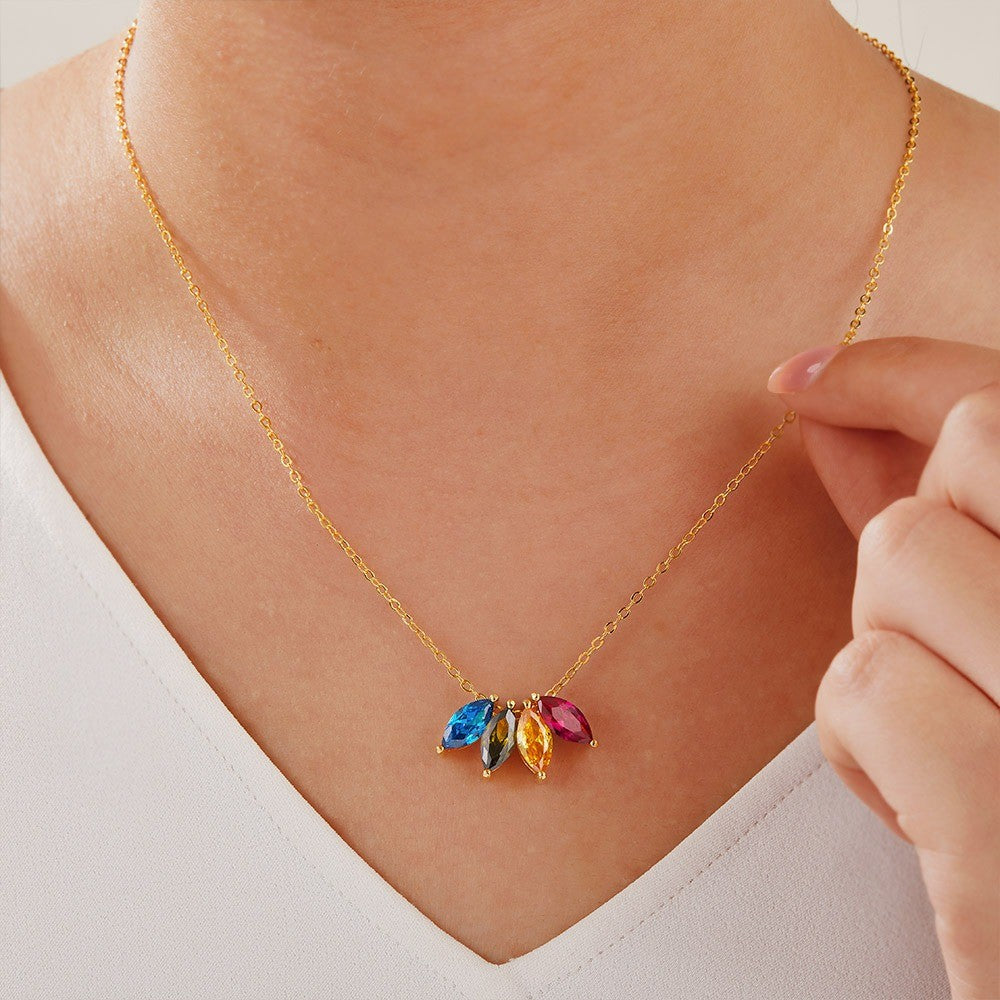 Personalized Marquise Birthstones Pendant Necklace, Custom Family Birthstone Silver Jewelry, Mother's Day Gift, Gift for Mom/Grandmom/Her