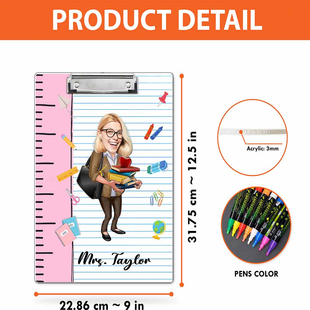Personalized Name Photo Teacher Clipboard, Custom Image Acrylic Clipboard, Back To School Gift, Teacher Appreciation Gift