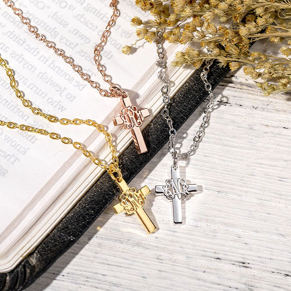 Personalized Monogram Cross Necklace, Baptism Christians Religious Jewelry, Baptism/First Communion/Christmas Gift for Women