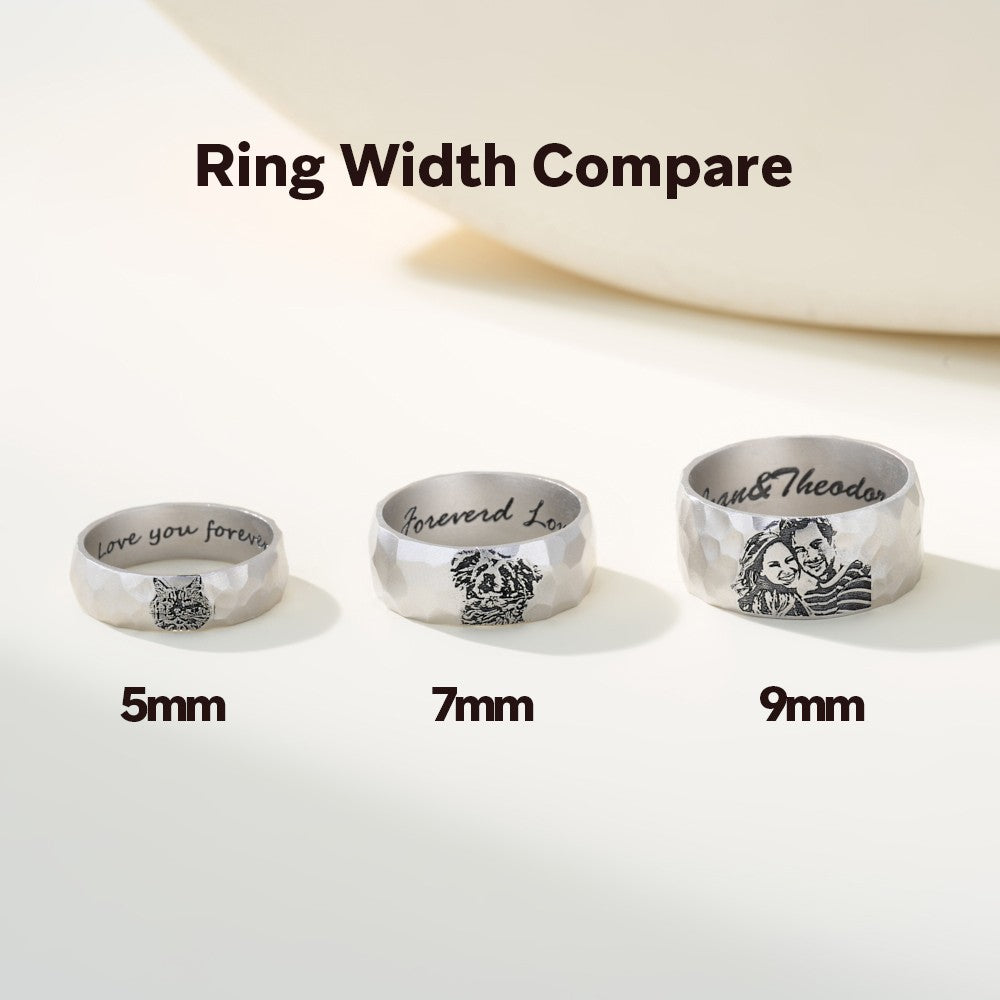 Custom Engraved Sketch Drawing Photo Pet Portrait Hammered Ring with Text, Memorial Jewelry, Pet Loss/Remembrance Gift for Women/Pet Lovers