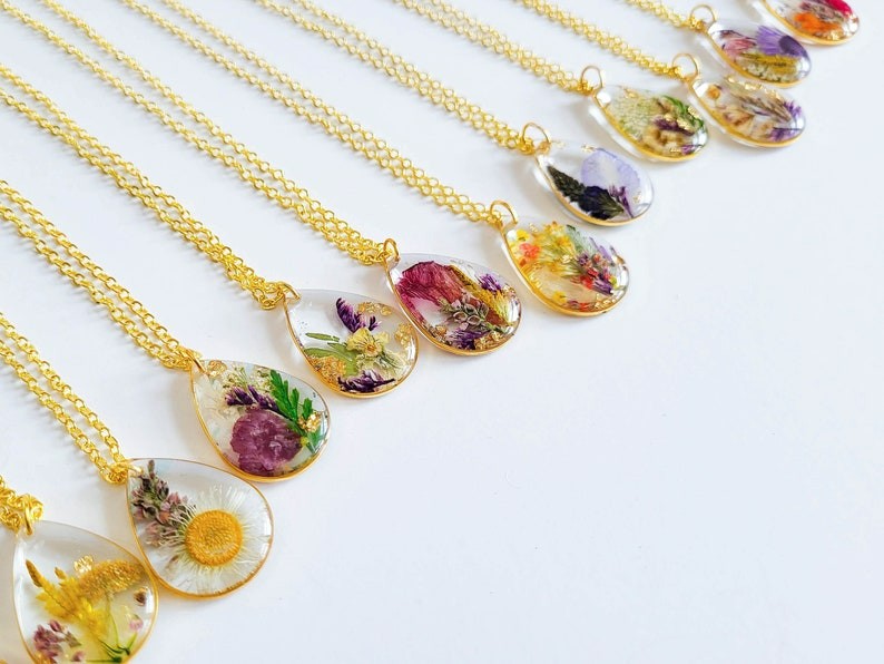 Birth Month Flower Teardrop Necklace| Personalized Gift Pressed Flower Necklace| Unique Birthday Gift Handmade Jewelry