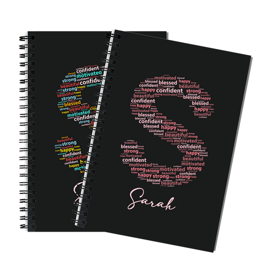 Custom Notebook with Positive Affirmation Word Cloud Design, Personalized Name Journal