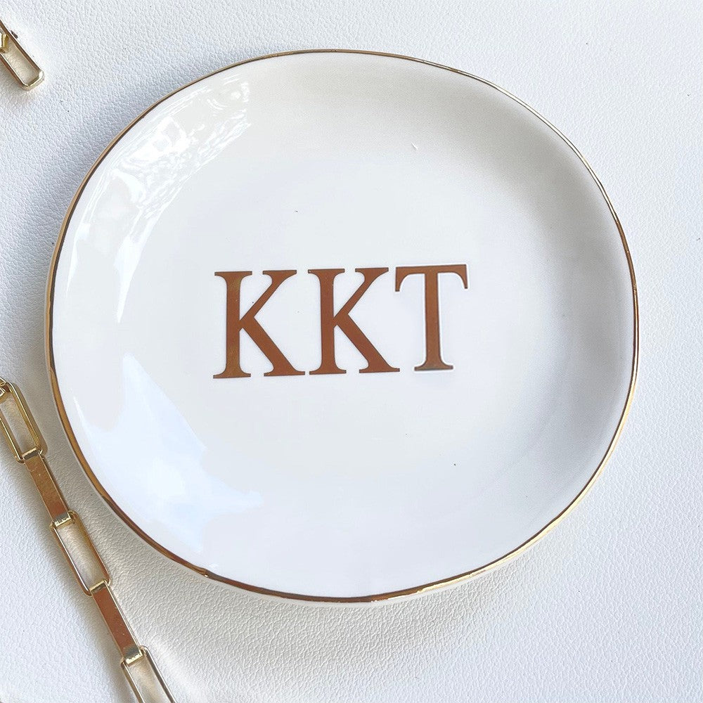 Sorority Ring Pin Dish - gold trim trinket dish - jewelry dish - Bid Day Gift - Initiation Gift - Sorority Gift