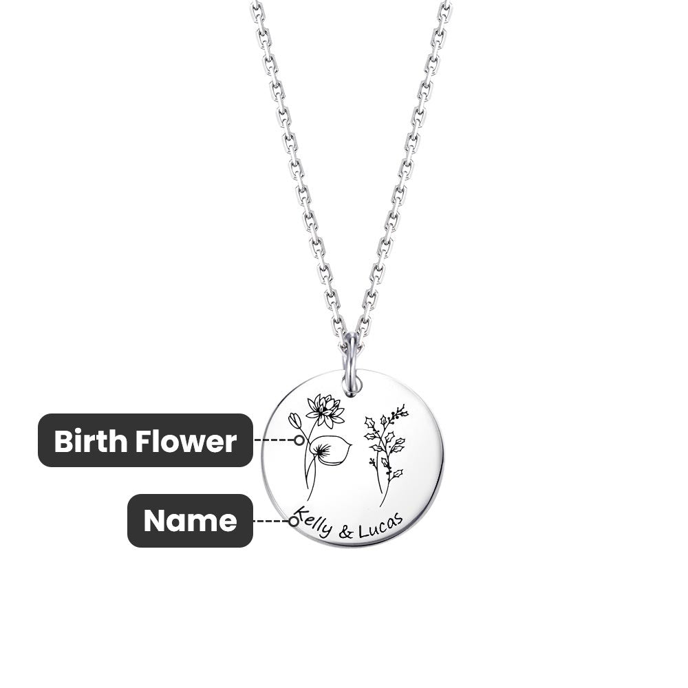 Personalized Birth Flower Necklace with Engraved 1-3 Name, Minimalist Jewelry, Christmas/Birthday/Mother's Day Gift for Sisters/Best Friends/Mom/Her