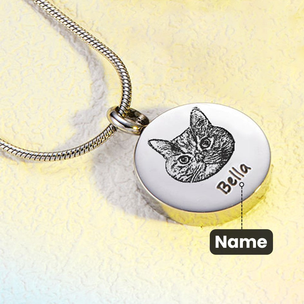 Custom Engraved Pet Photo & Paw Urn Ashes Necklace, Dog/Cat Ashes Cremation Jewelry with Free Funnel Kit, Memorial Keepsake, Gift for Pet Owner/Lover