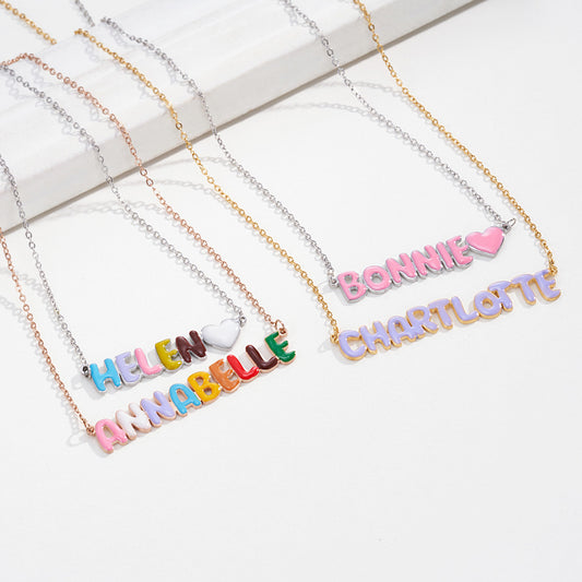 Custom Necklace with Enamel Bubble Name & Heart, 3D Colorful Bubble Letter Heart Pendant Jewelry, Birthday/Christmas/Anniversary Gift for Women/Girls