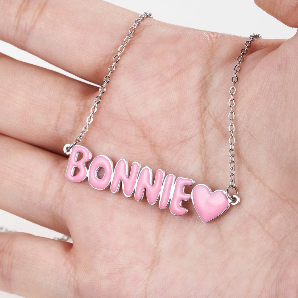 Custom Necklace with Enamel Bubble Name & Heart, 3D Colorful Bubble Letter Heart Pendant Jewelry, Birthday/Christmas/Anniversary Gift for Women/Girls