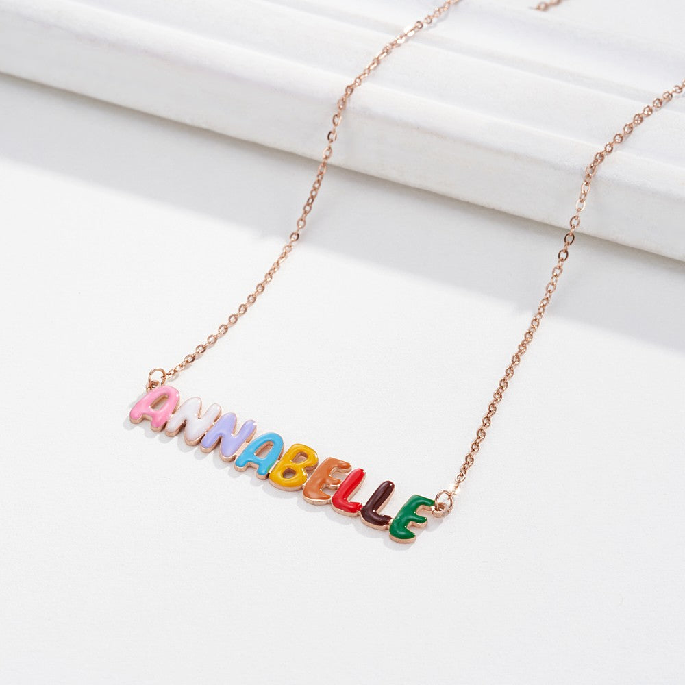 Custom Necklace with Enamel Bubble Name & Heart, 3D Colorful Bubble Letter Heart Pendant Jewelry, Birthday/Christmas/Anniversary Gift for Women/Girls