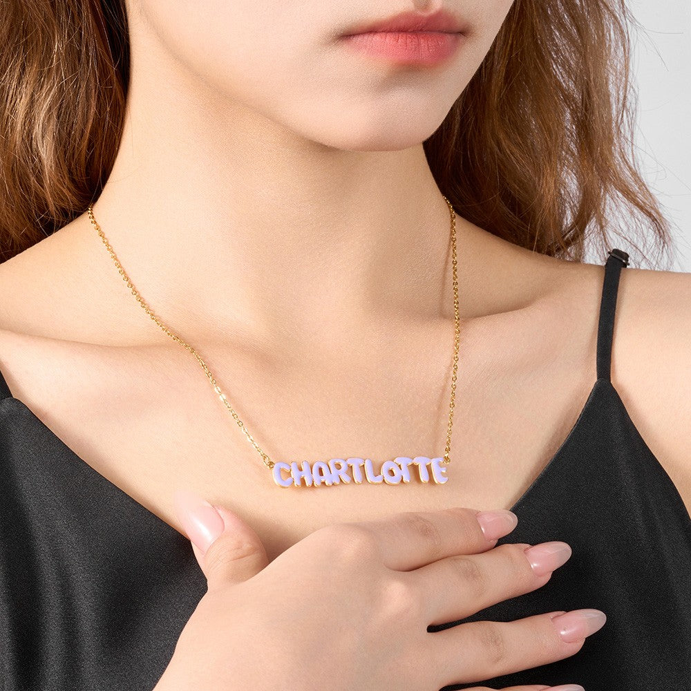 Custom Necklace with Enamel Bubble Name & Heart, 3D Colorful Bubble Letter Heart Pendant Jewelry, Birthday/Christmas/Anniversary Gift for Women/Girls