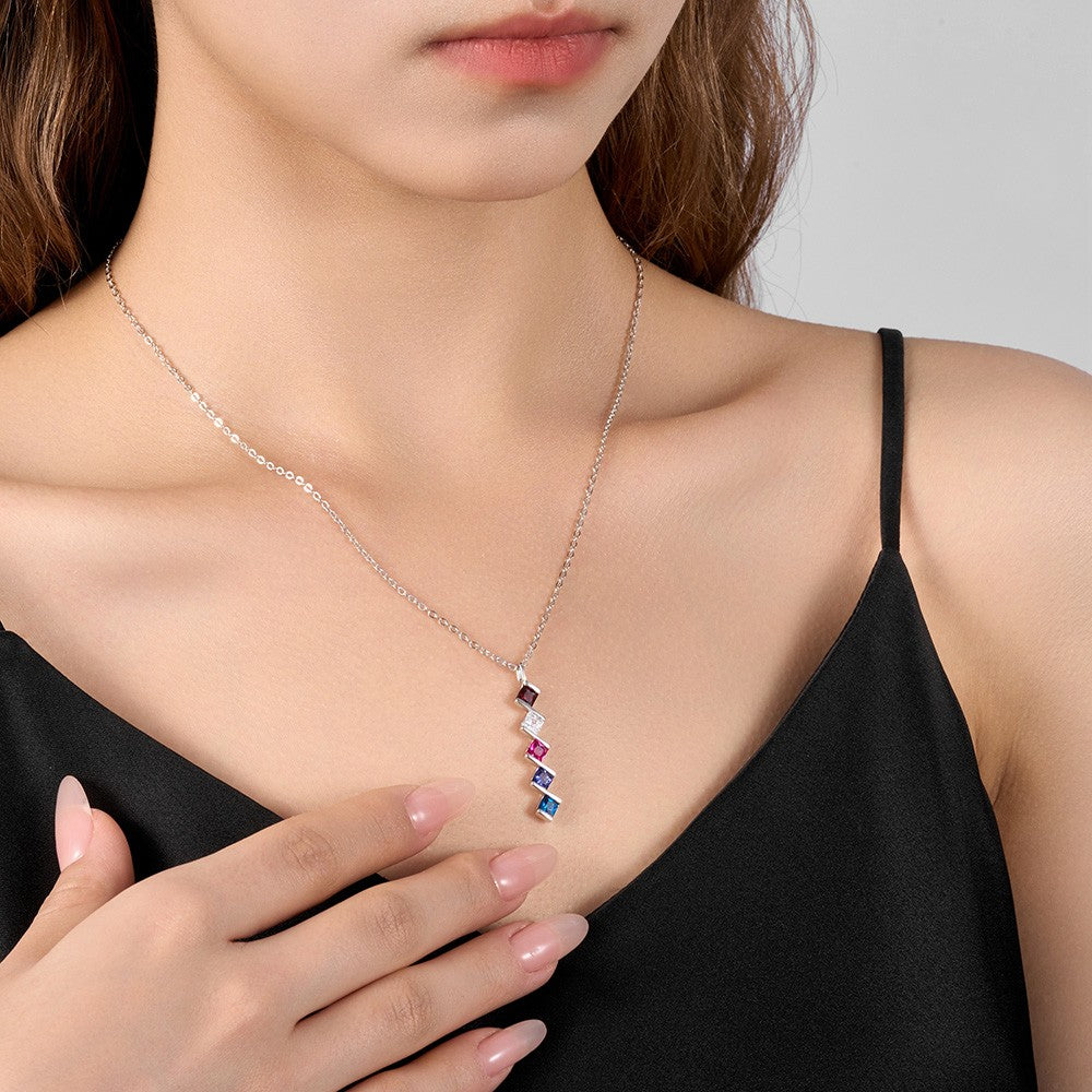 Custom 1-8 Rhombic Birthstones Necklace, Sterling Silver 925 Family Birthstone Jewelry, Mother's Day/Anniversary/Birthday Gift for Her/Mom/Grandma