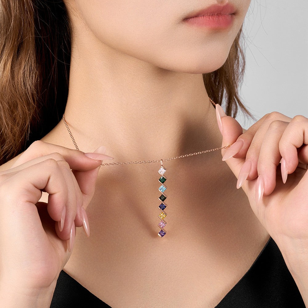 Custom 1-8 Rhombic Birthstones Necklace, Sterling Silver 925 Family Birthstone Jewelry, Mother's Day/Anniversary/Birthday Gift for Her/Mom/Grandma